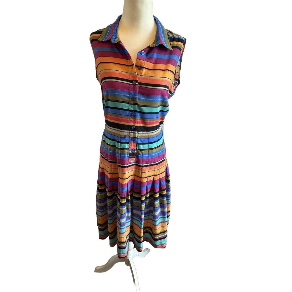Calvin Klein Bright Colorfu Multi-Color Collared Striped Summer Dress 4 $118‎
